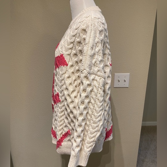 ZARA Cotton mix cable oversized knit Sz XS-Small Pink Cream lightning design - Picture 5 of 7